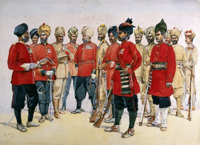 VCOs, NCOs und Sepoys verschiedener Punjab-Regimenter, Illustration für 